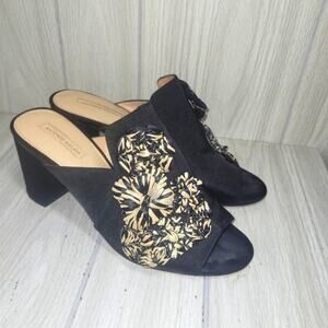 Antonio Melani Womens Black Leather Flower Block Heels Size 9.5 Special Occasion